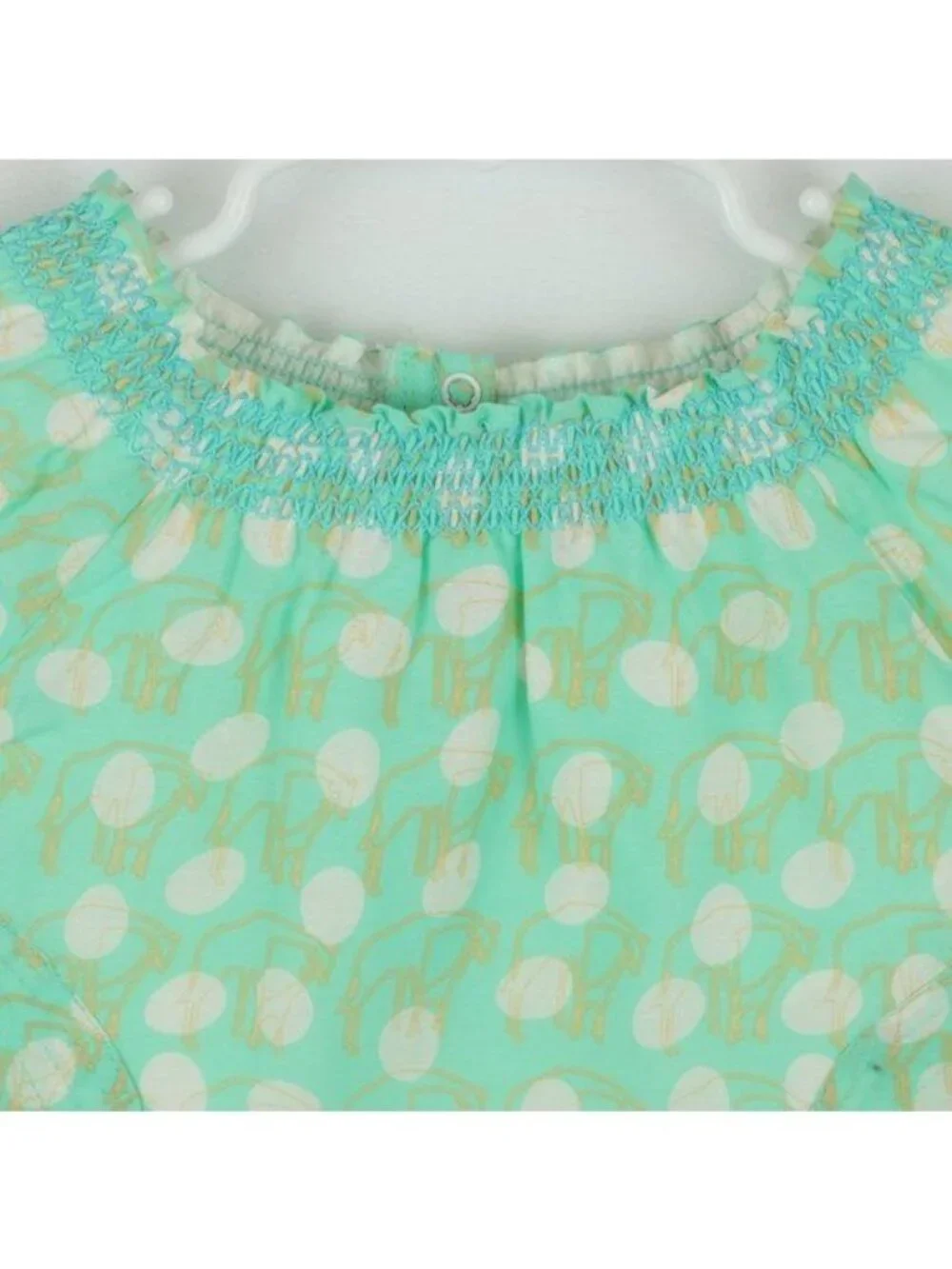 Egg Baby Infant 6-12 Months Green White Giraffe Polka Dot Short Sleeve Blouse